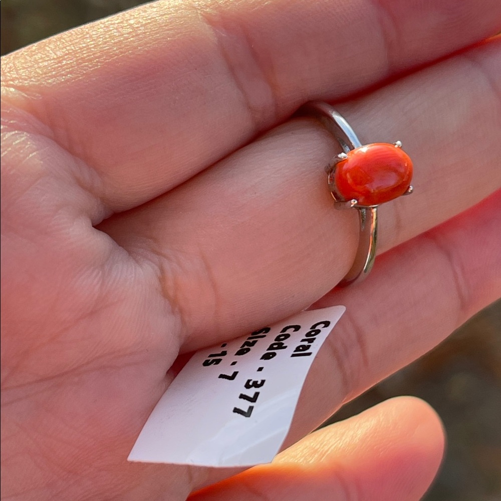 NWT Genuine Coral Stone 8X6mm Ring in 925 Sterling Silver Size 7 - Picture 7 of 10